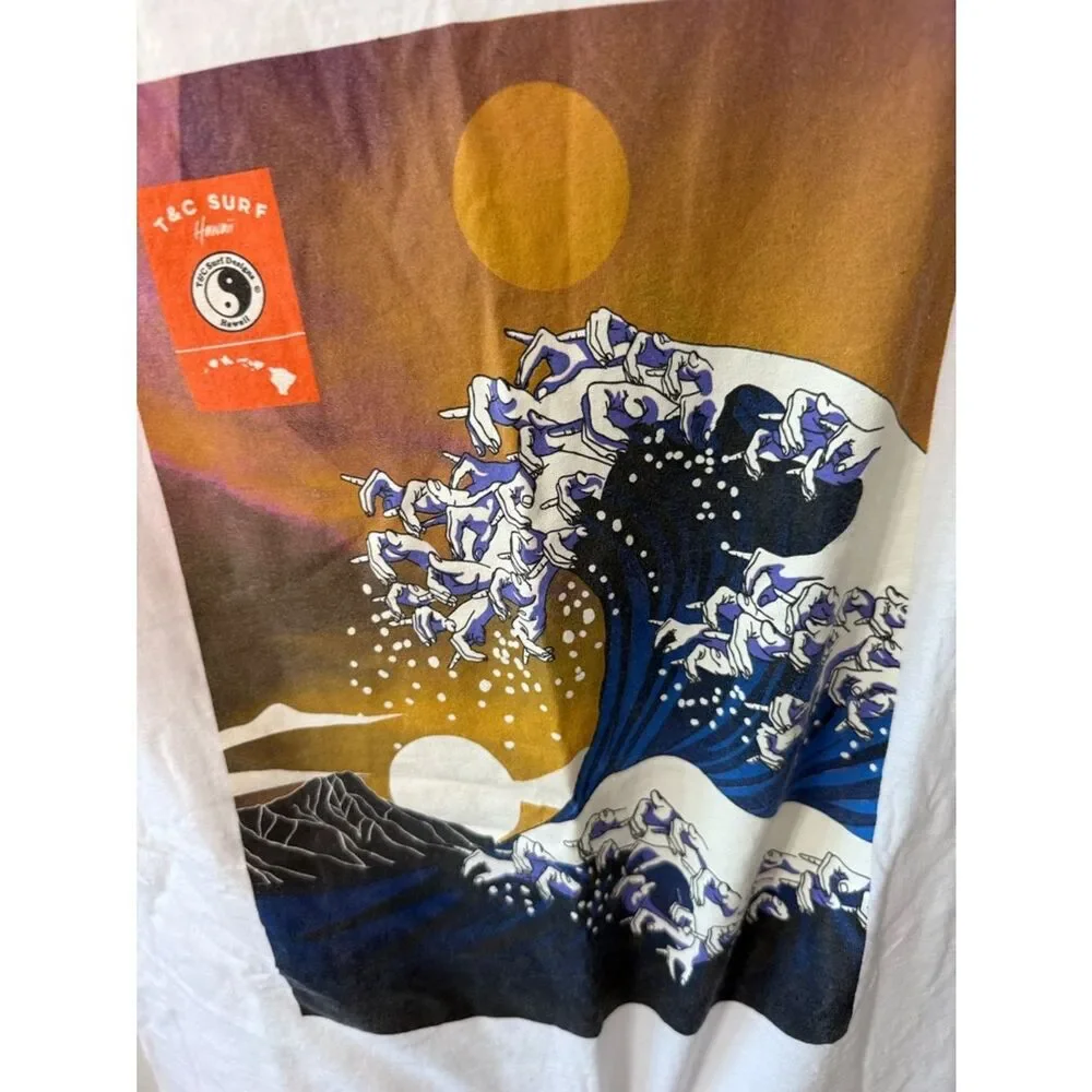 T&C surf- White Shaka wave Graphic Tee- Medium